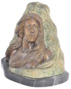 VITTORIO POCHINI - METAL AND MARBLE BUST OF A FEMALE