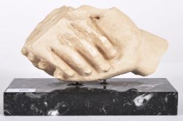 CONTEMPORARY RESIN SCULPTURE OF SHAKING HANDS