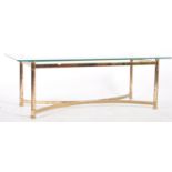 1980s HOLLYWOOD REGENCY BRASS FRAMED COFFEE TABLE