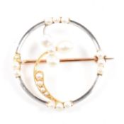 VICTORIAN GOLD PLATINUM & SEED PEARL BROOCH