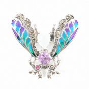 925 SILVER PLIQUE A JOUR & STONE SET INSECT BROOCH PIN