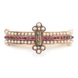 DIAMOND RUBY & PEARL BROOCH PIN