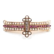 DIAMOND RUBY & PEARL BROOCH PIN