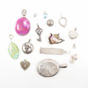 COLLECTION OF ASSORTED SILVER NECKLACE PENDANTS & CHARMS
