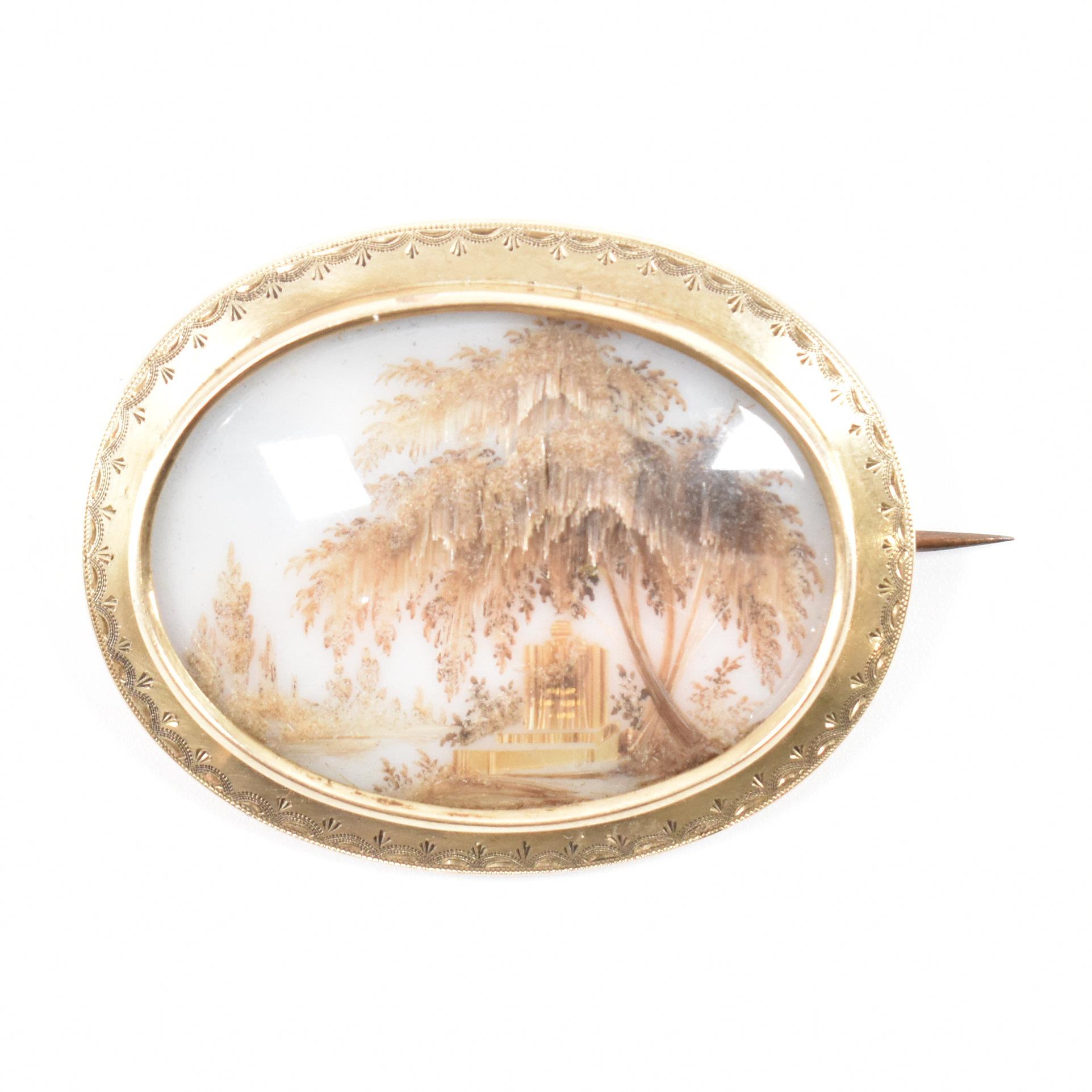 VICTORIAN GOLD & HAIR WORK MOURNING BROOCH - Image 3 of 6