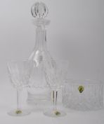 THREE PIECES WATERFORD CRYSTAL - COASTER - GLASSES - DECANTER