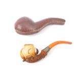 EARLY 20TH CENTURY MEERSCHAUM SILVER & AMBER TOBACCO PIPE