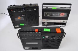 THREE RETRO VINTAGE PORTABLE CASSETTE RECORDERS