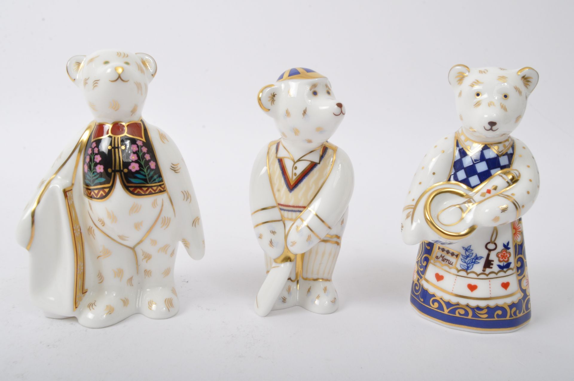 ROYAL CROWN DERBY - THREE VINTAGE BEAR PAPERWEIGHTS FIGURES