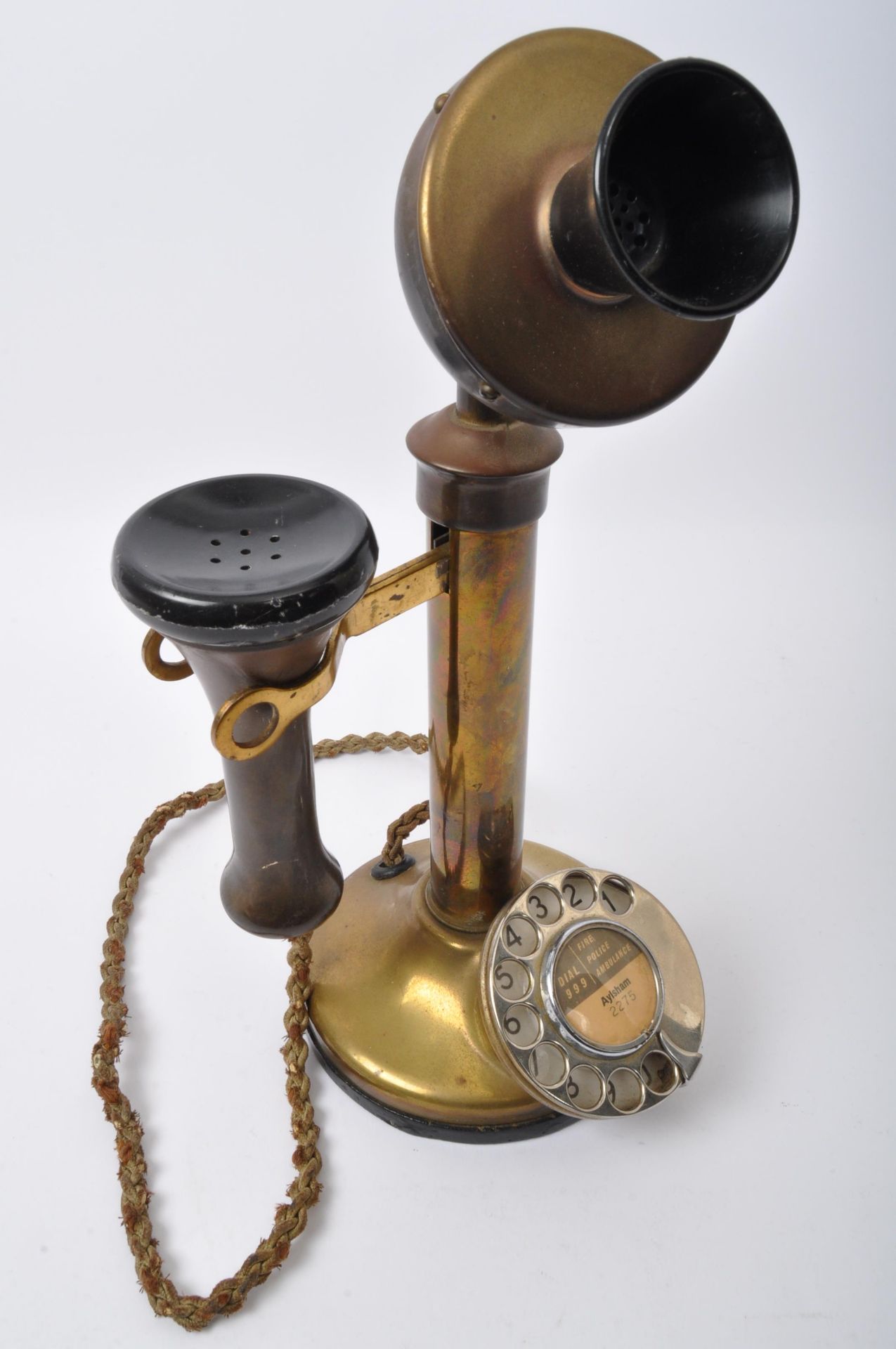 20TH CENTURY AYLSHAM BRASS BAKELITE CANDLESTICK TELEPHONE