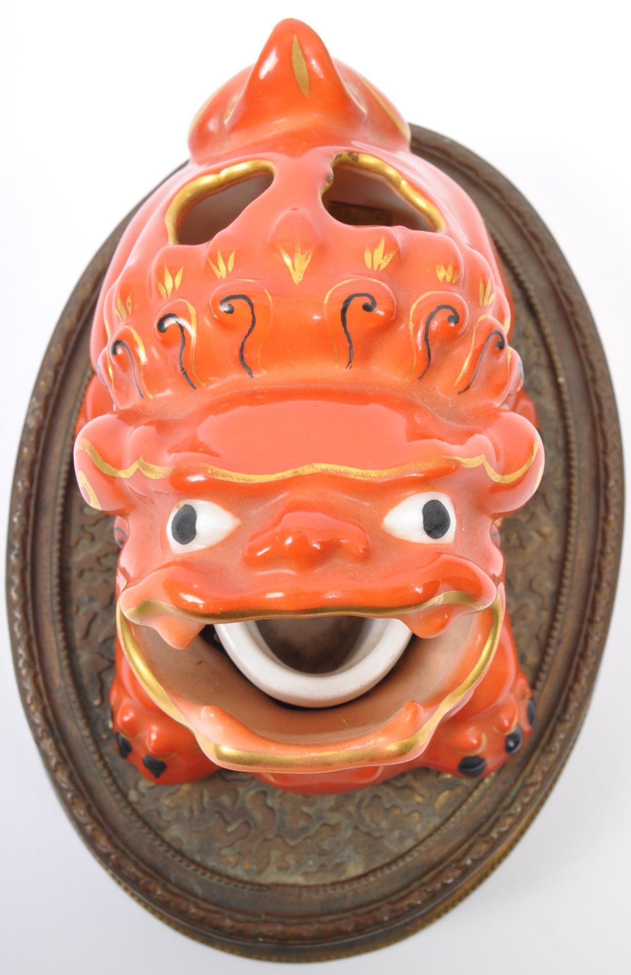 19TH CENTURY CHINESE ORIENTAL PORCELAIN DRAGON INCENSE BURNER - Image 5 of 5