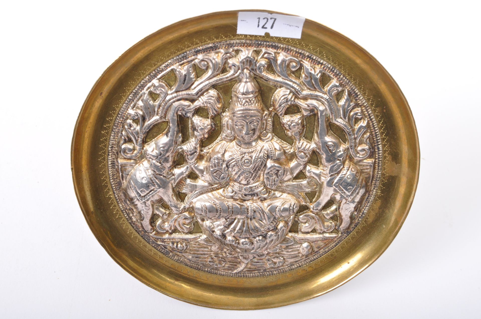 INDIAN SILVER & BRASS GODDESS PLATE PICTURE - Bild 5 aus 5