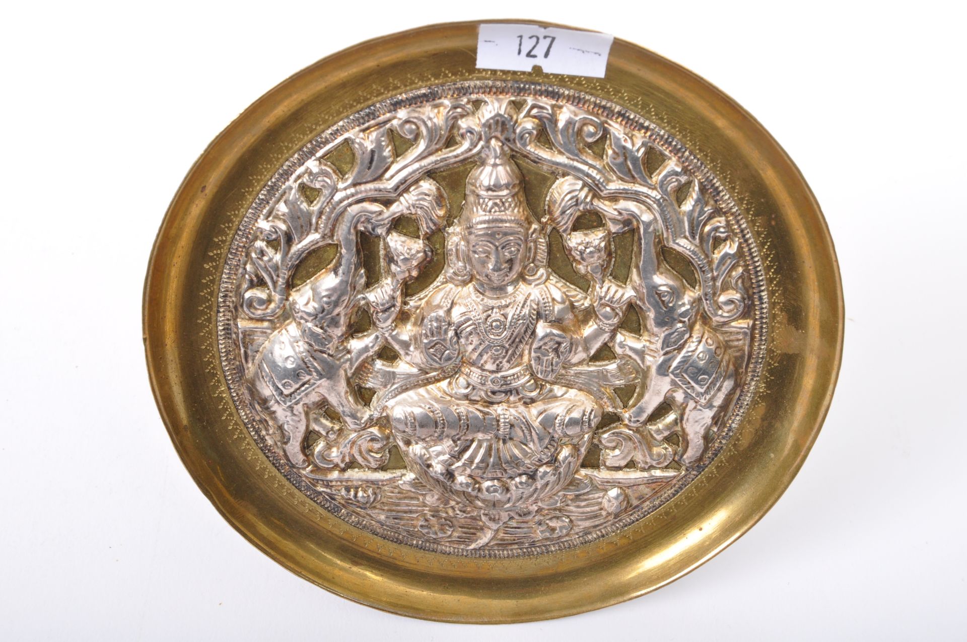 INDIAN SILVER & BRASS GODDESS PLATE PICTURE - Image 5 of 5