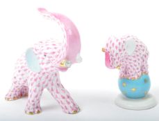 TWO HEREND HUNGARIAN PORCELAIN ELEPHANT FIGURINES