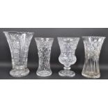 FOUR 20TH CENTURY LARGE CUT GLASS VASES