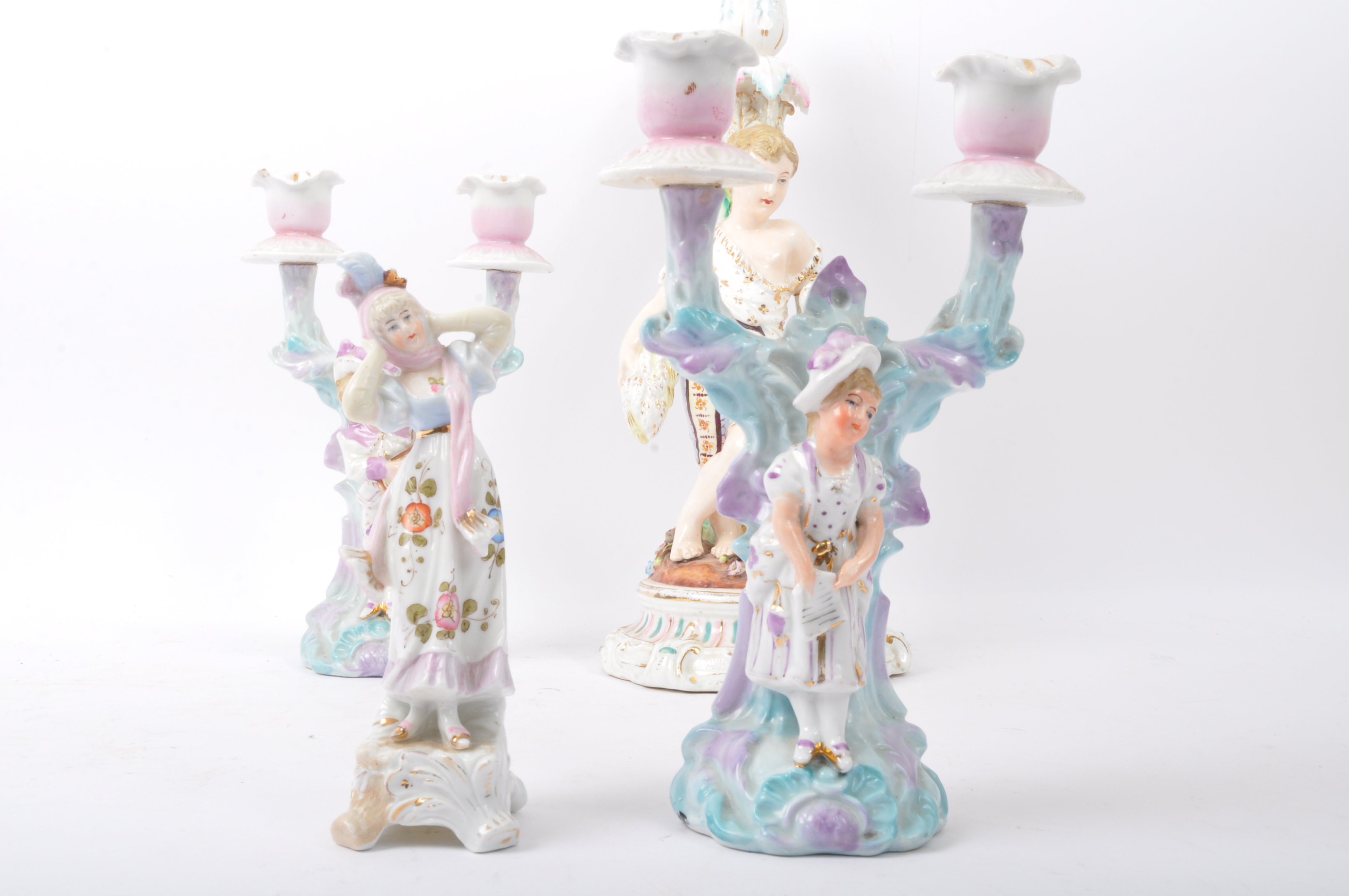 PORCELAIN SITZENDORF STYE CHINA FIGURINE CANDELABRA - Image 5 of 10