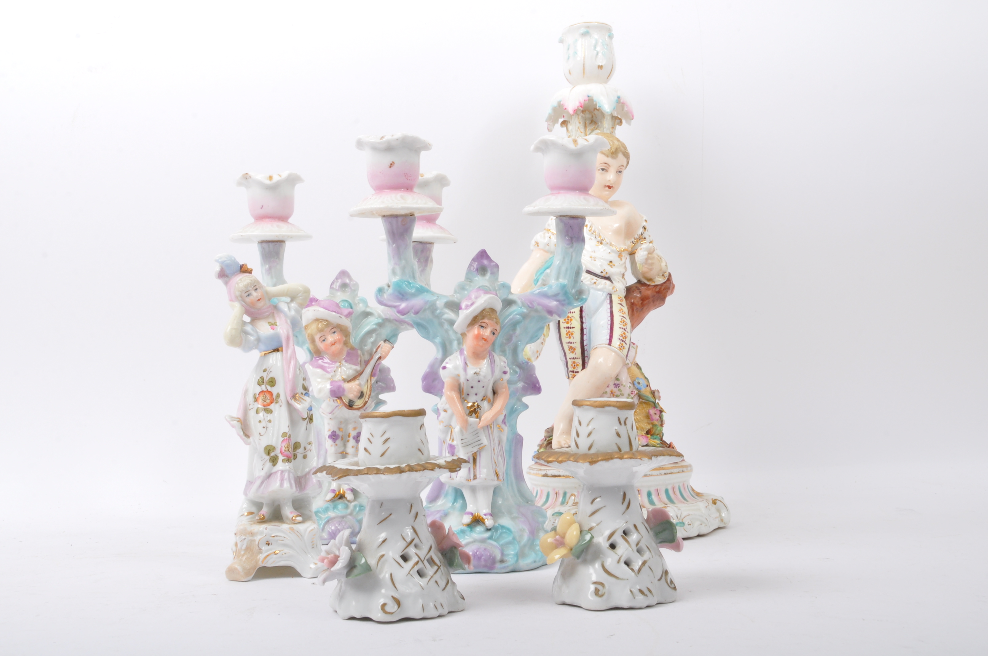 PORCELAIN SITZENDORF STYE CHINA FIGURINE CANDELABRA - Image 3 of 10