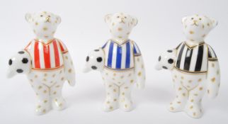 ROYAL CROWN DERBY - COLLECTION OF THREE FOOTBALL MINI BEAR