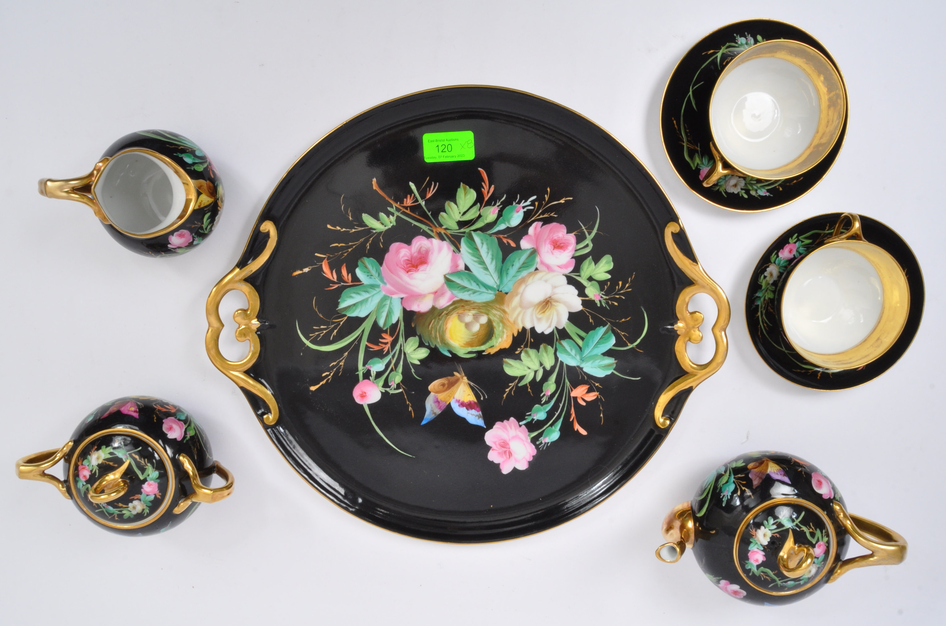 19TH CENTURY FRENCH PORCELAIN CABARET TEA SET FOR TWO - Image 2 of 5
