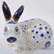 ROYAL CROWN DERBY - 'OLD ENGLISH BLUE RABBIT' PAPERWEIGHT