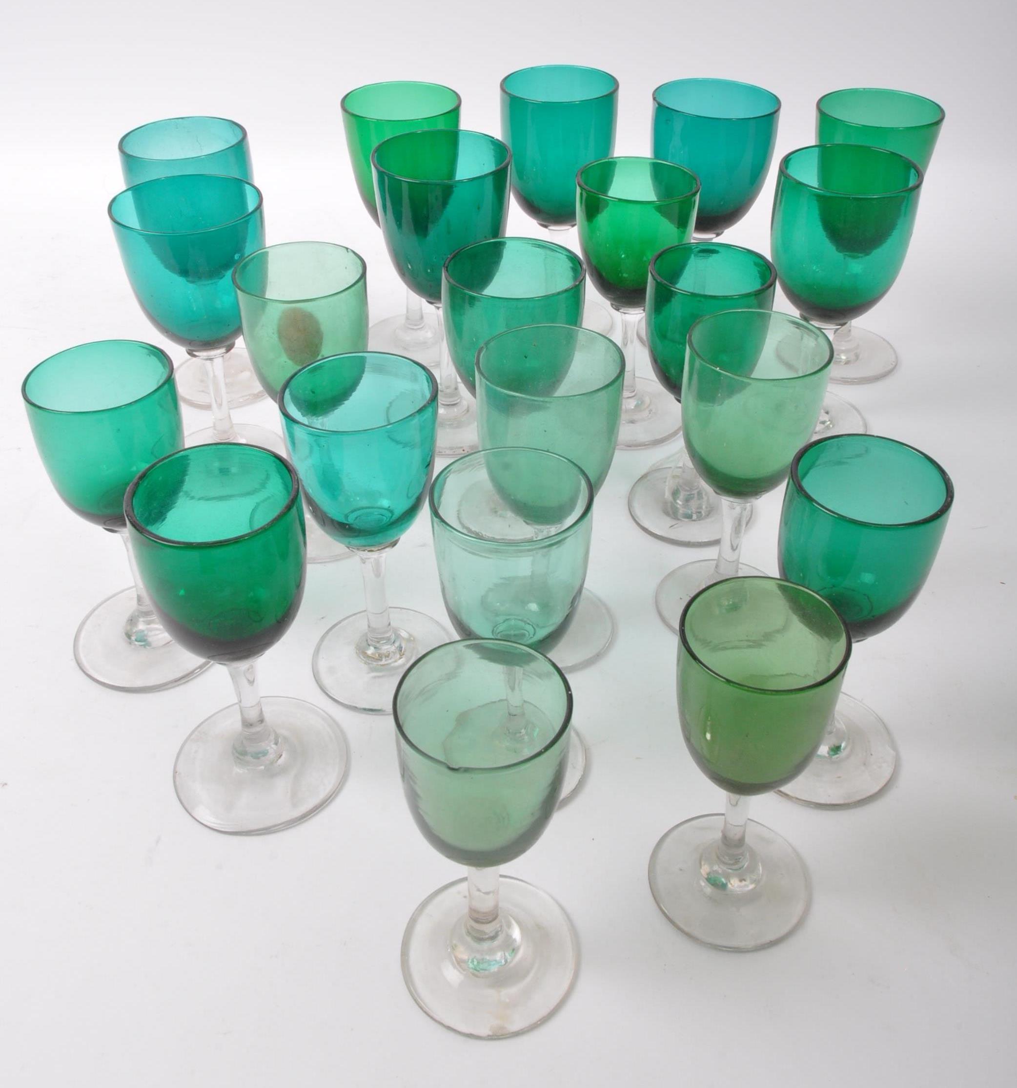 COLLECTION OF 19TH CENTURY GEORGE III BRISTOL GREEN GLASS