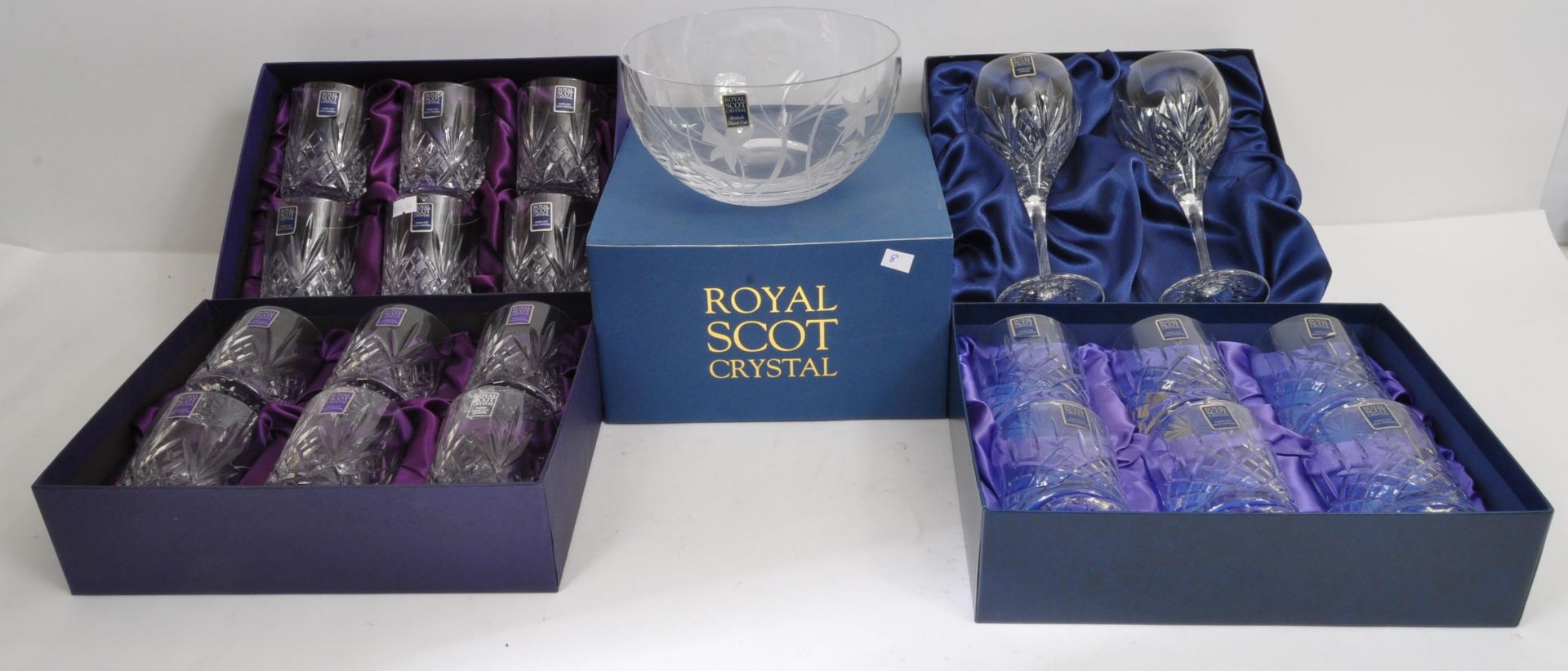 NOS ROYAL SCOT CRYSTAL HAND CUT CRUSTAL DRINKING GLASSES