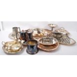 SILVER PLATED SERVING TRAYS WITH OTHER ITEMS