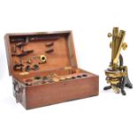 VICTORIAN H & W CROUCH LONDON CASED BINOCULAR MICROSCOPE