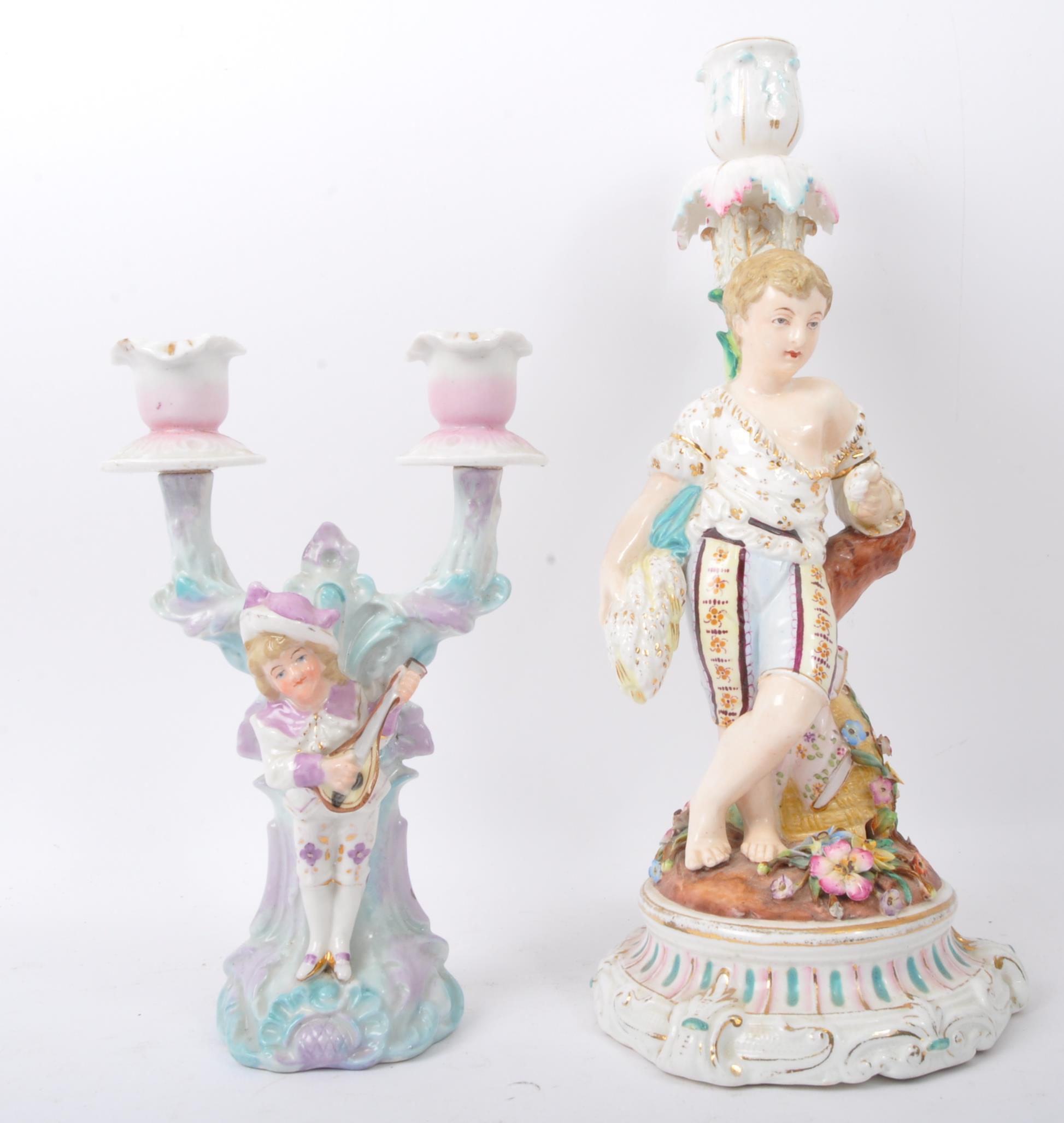 PORCELAIN SITZENDORF STYE CHINA FIGURINE CANDELABRA - Image 6 of 10