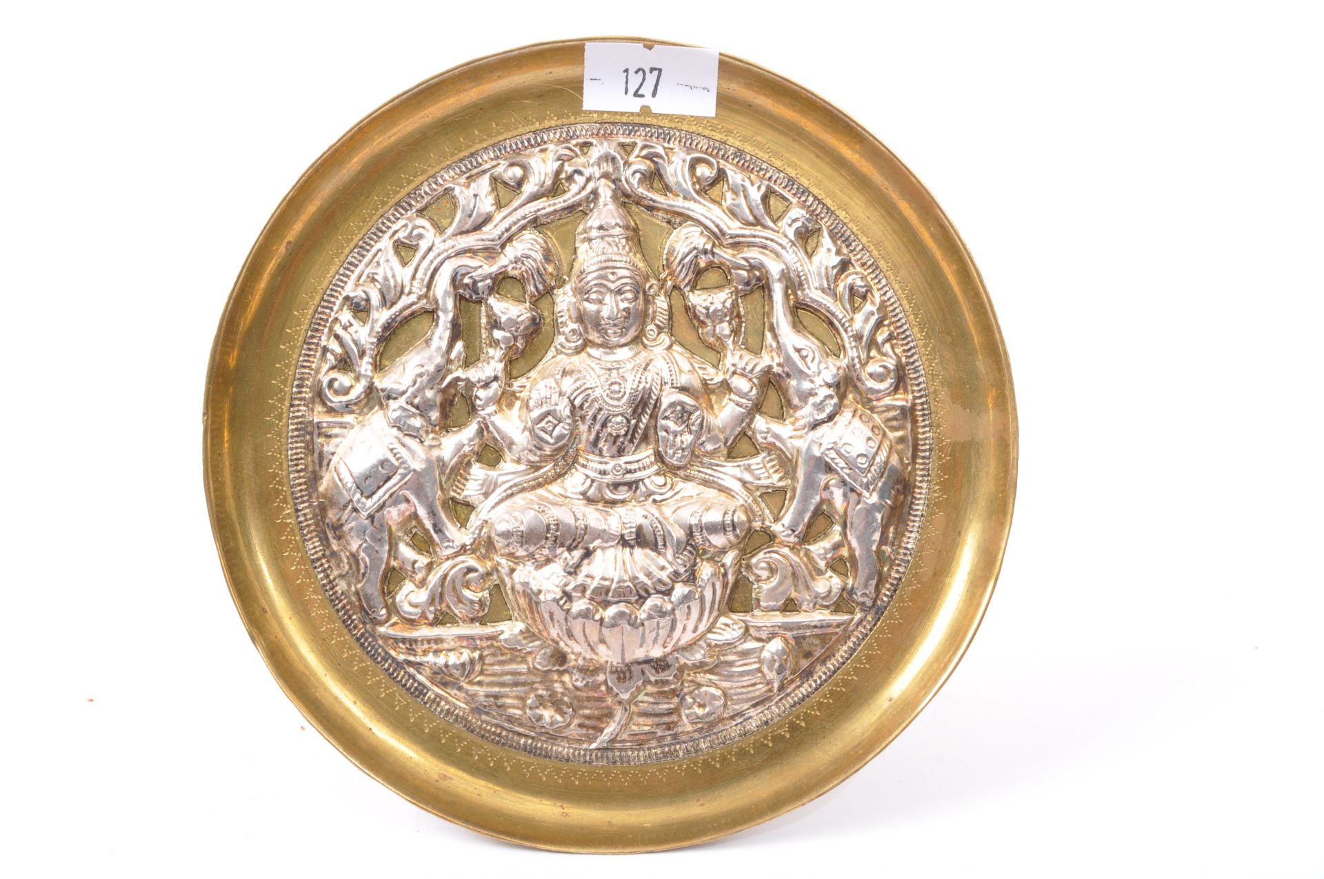INDIAN SILVER & BRASS GODDESS PLATE PICTURE