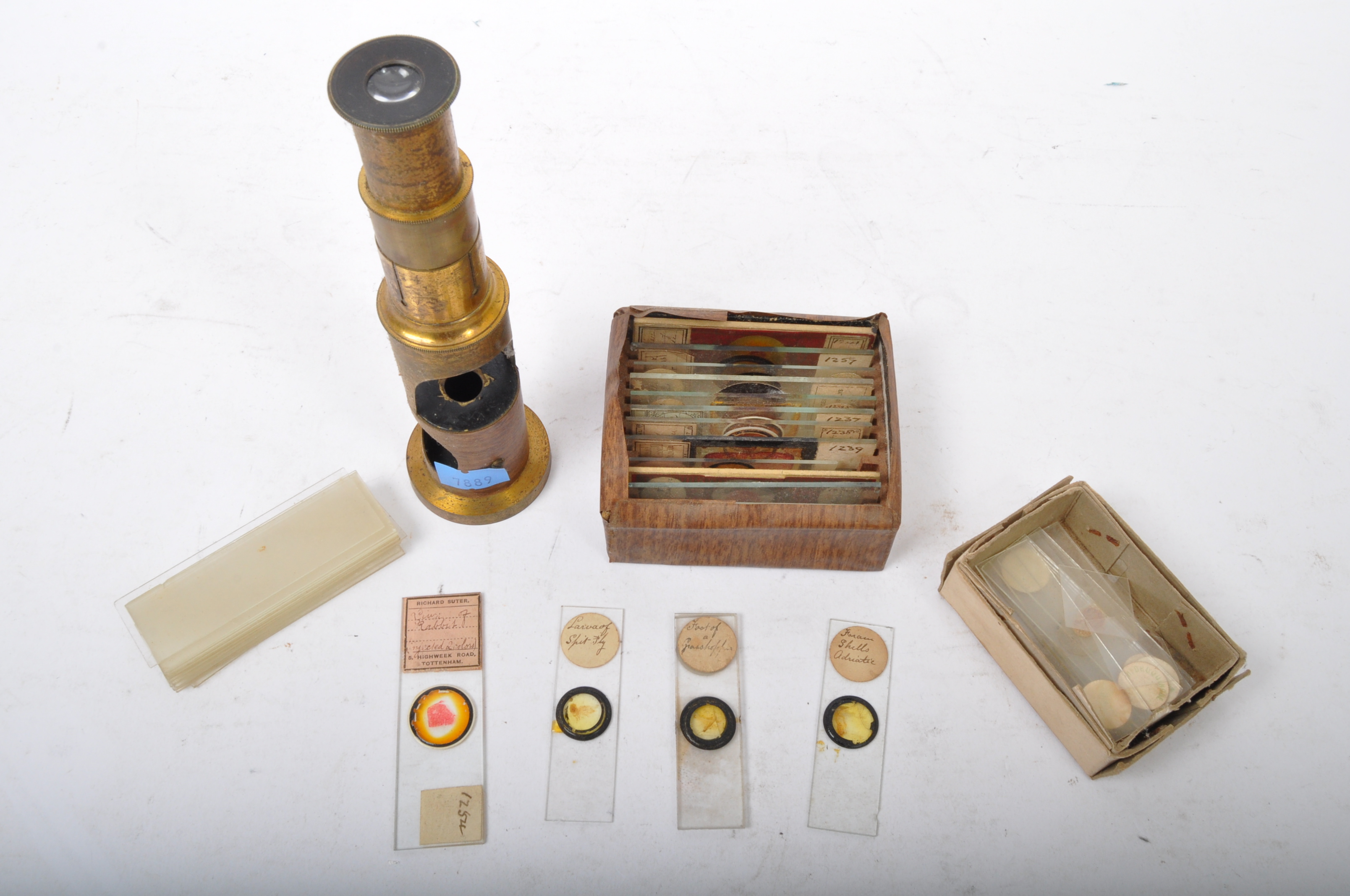 COLLECTION OF VICTORIAN SPECIMAN SLIDES & MICROSCOPE