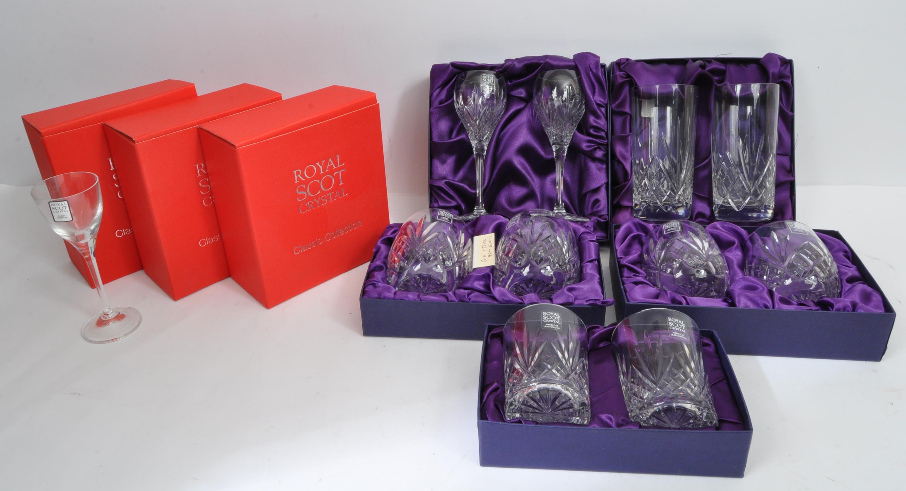 NOS ROYAL SCOT CRYSTAL HAND CUT DRINKING GLASSES