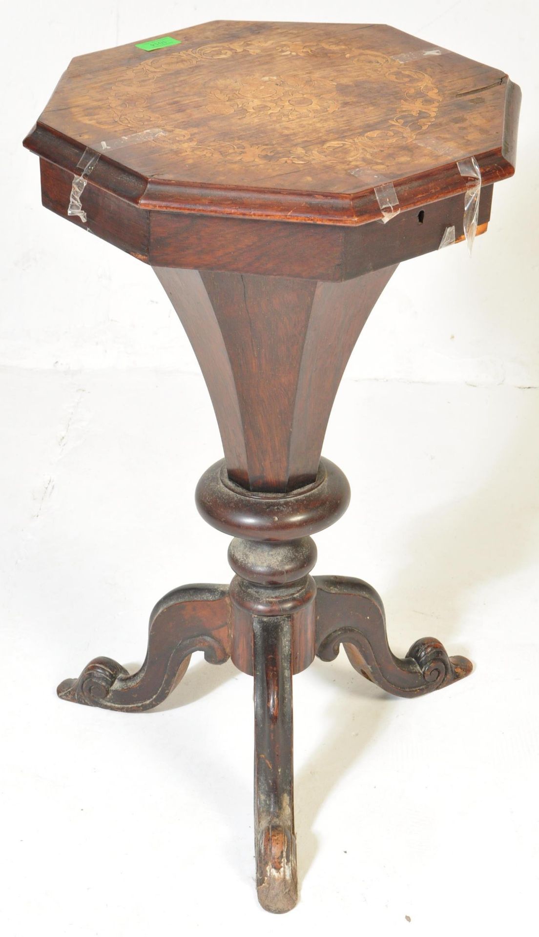 VICTORIAN 19TH CENTURY MARQUETRY INLAID WORK BOX TABLE - Image 2 of 7