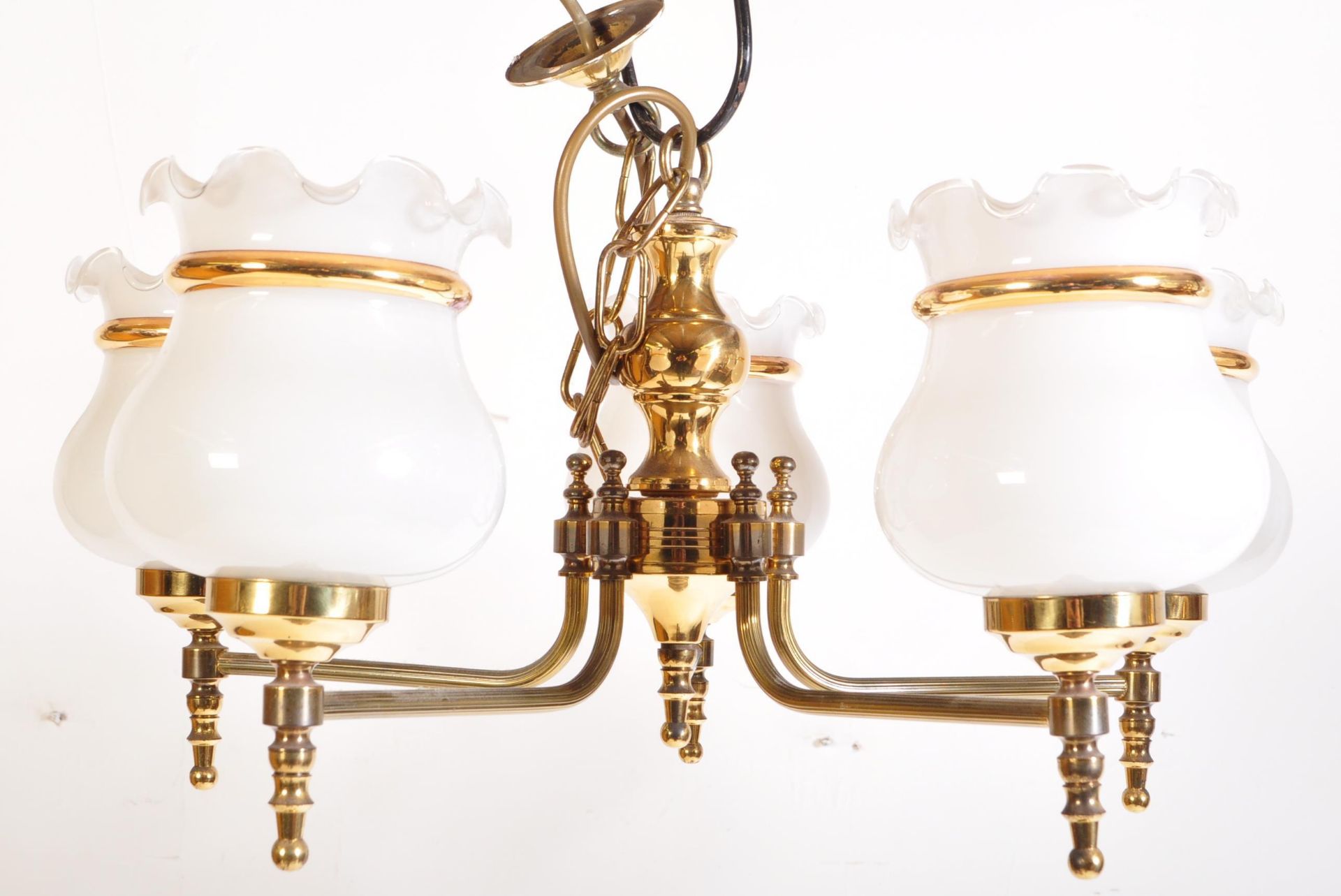 PAIR OF 20TH CENTURY BRASS CEILING LIGHTS WITH SHADES - Image 2 of 5