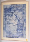 LARGE FRAMED BATIK BLUE PANEL PAINTING