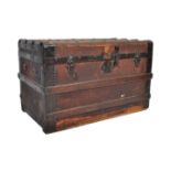 VICTORIAN 19TH CENTURY CANVAS AND WOODEN BOUND TRUNK