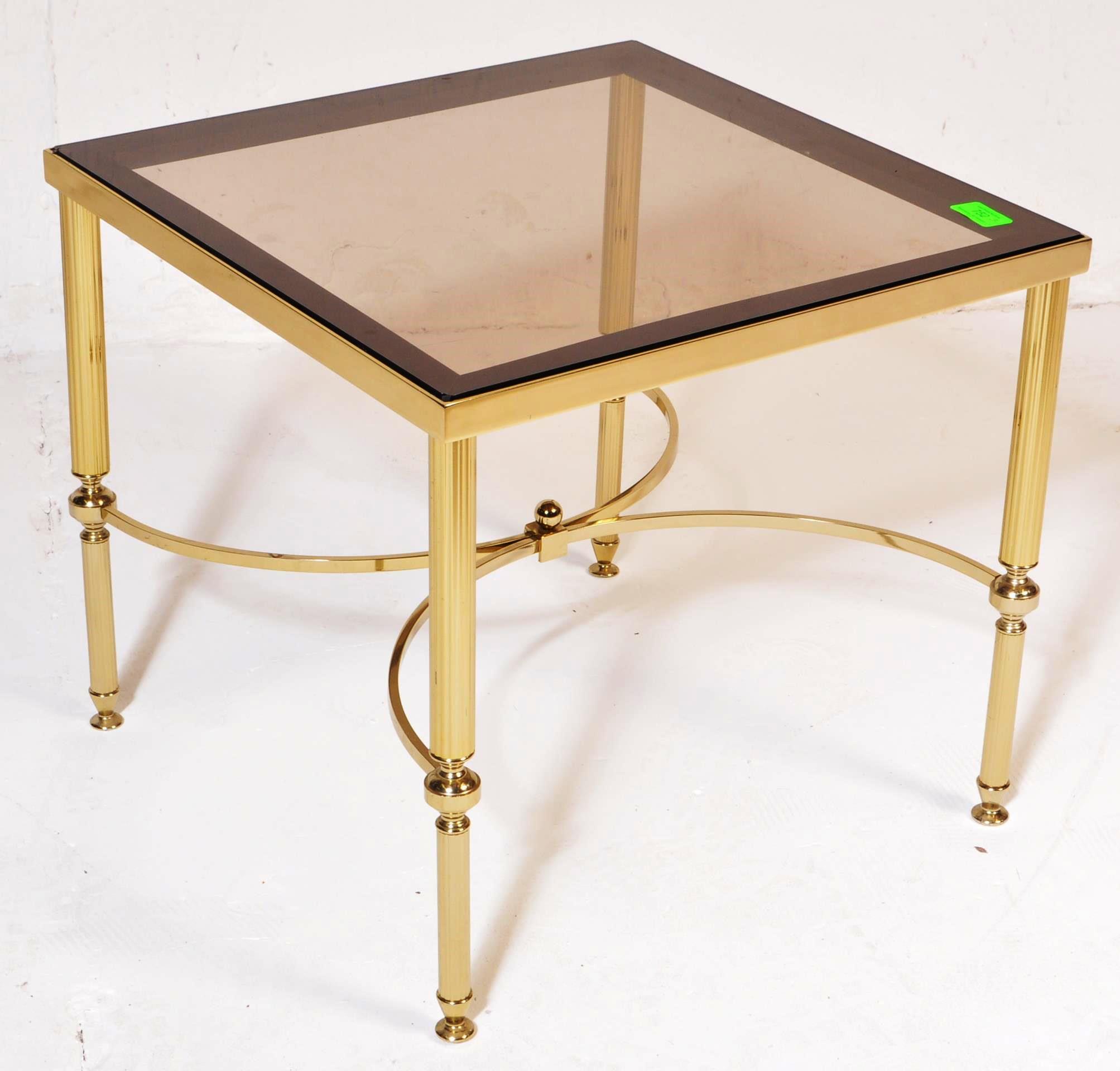 A 20th Century 1980s Hollywood Regency brass framed coffee table / low table of square form having - Image 2 of 5