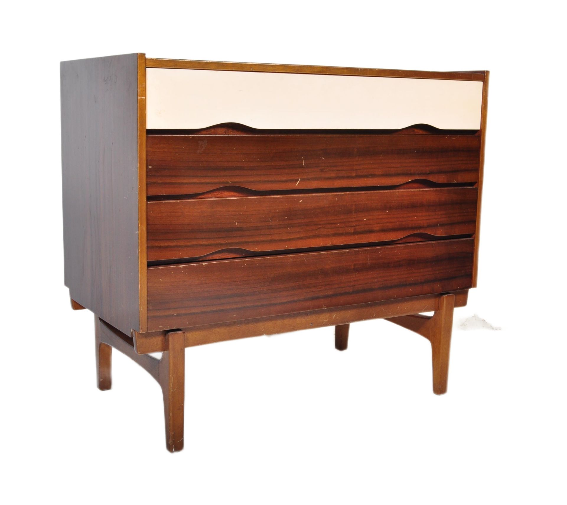 MID CENTURY TEAK WOOD TWO TONE CHEST OF DRAWERS