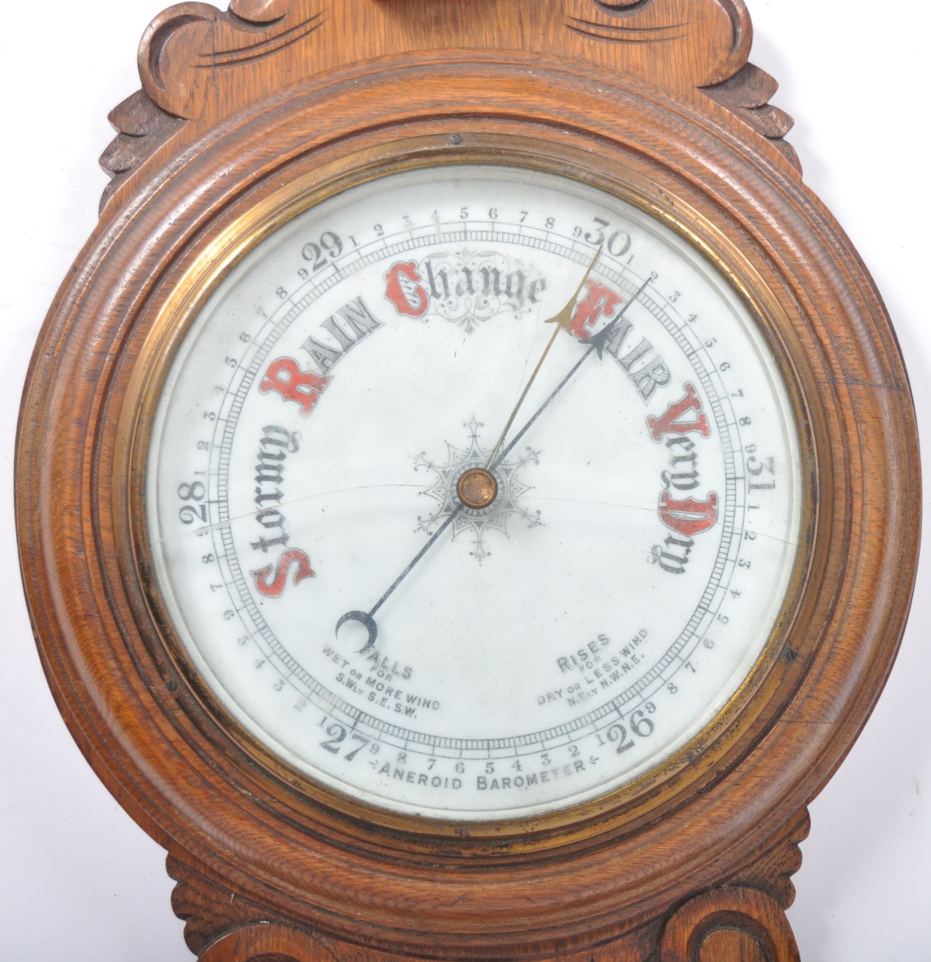 1920'S SOLID OAK LARGE ANEROID BANJO WALL BAROMETER - Image 2 of 6