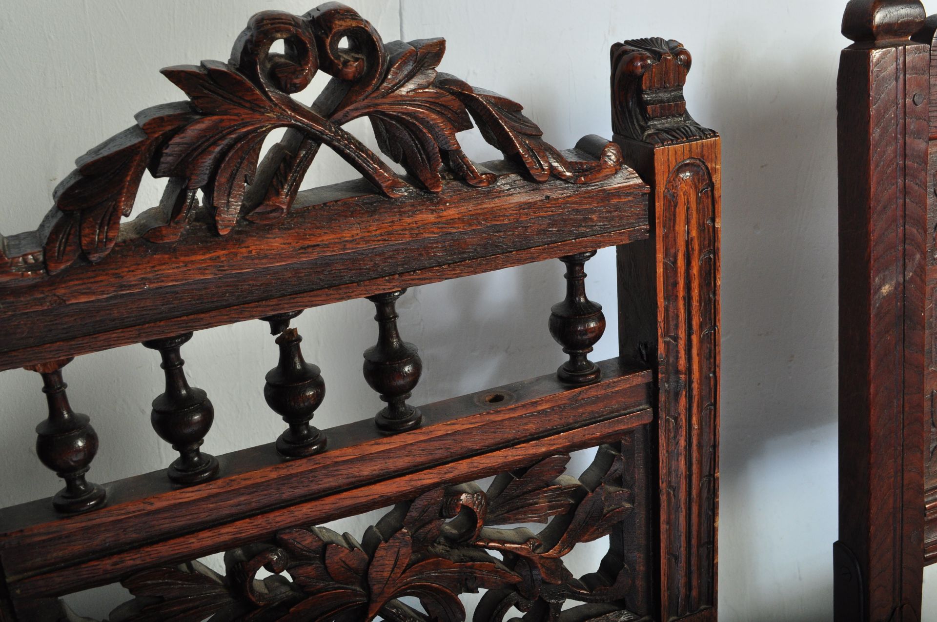 THREE CAROLEAN REVIVAL OAK CARVED DINING CHAIRS T/W ANOTHER - Image 6 of 7