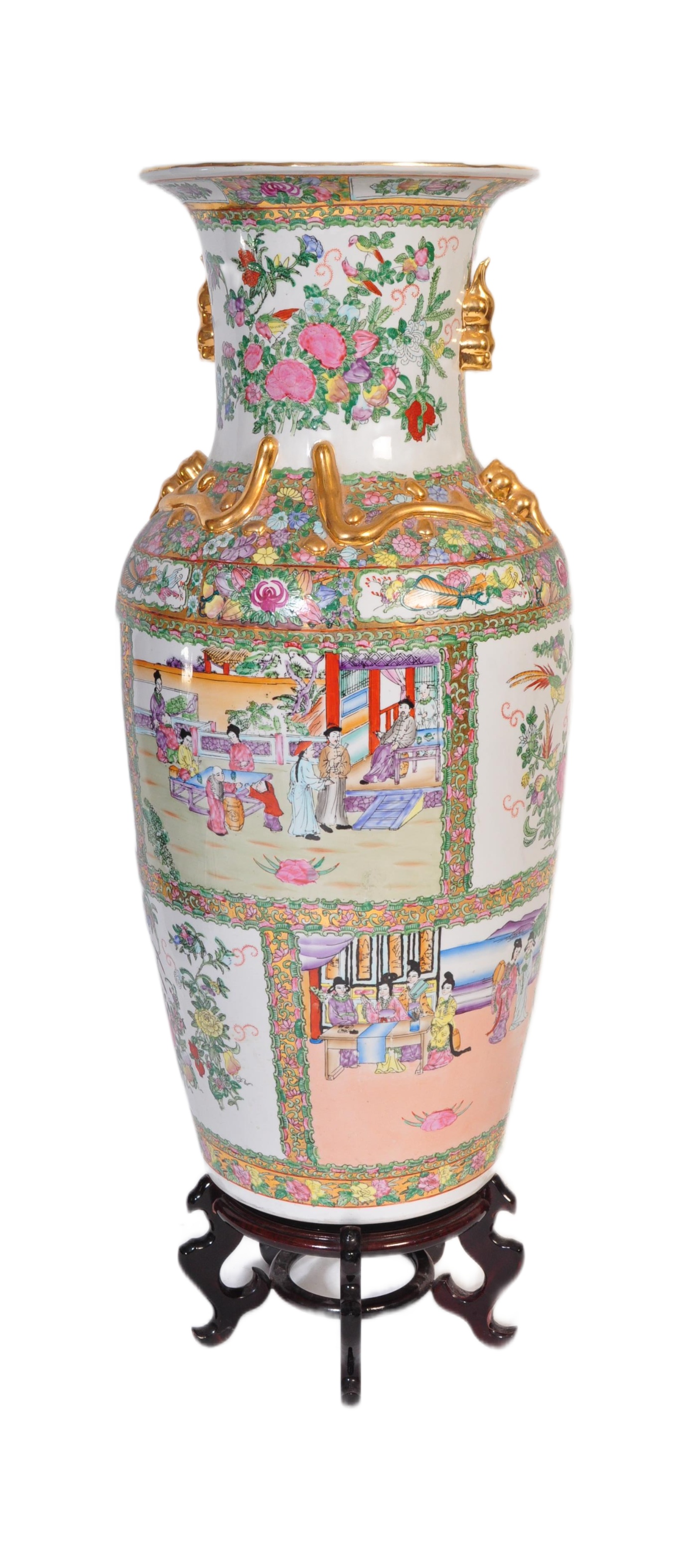LARGE CHINESE CANTONESE FAMILLE ROSE FLOOR STANDING VASE