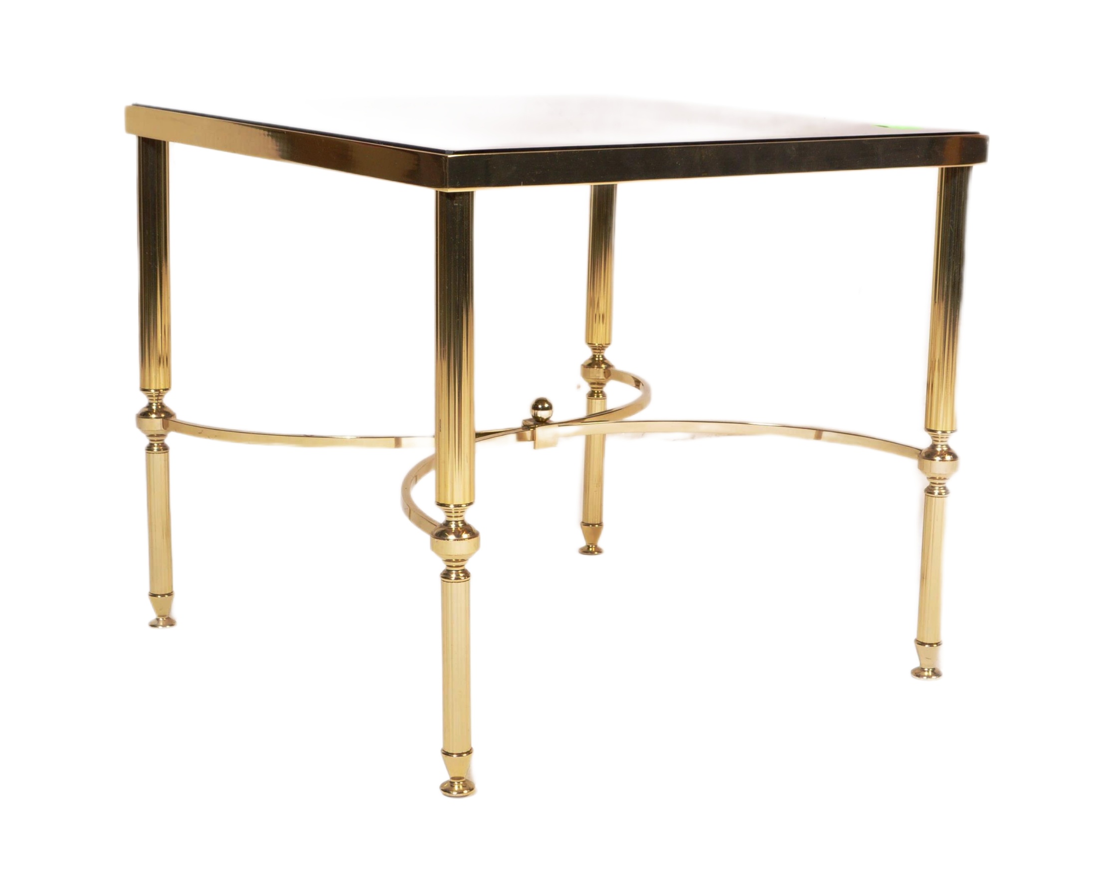 A 20th Century 1980s Hollywood Regency brass framed coffee table / low table of square form having