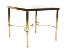 A 20th Century 1980s Hollywood Regency brass framed coffee table / low table of square form having