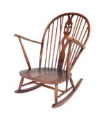 MID CENTURY BEECH & ELM WHEELBACK ROCKING CHAIR