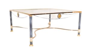 HOLLYWOOD REGENCY NEOCLASSICAL GLASS & BRASS TABLE