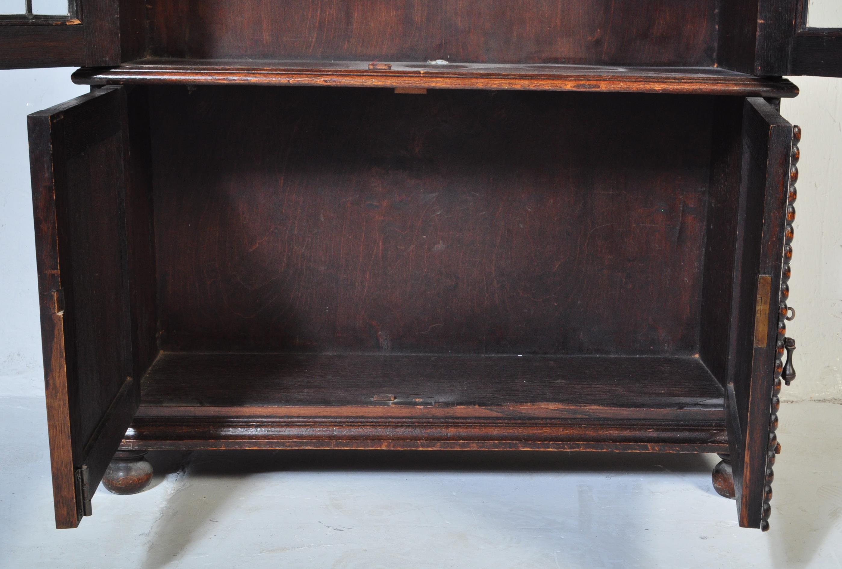 1920S OAK LEADED GLASS LIBRARY BOOKCASE CABINET - Image 5 of 5