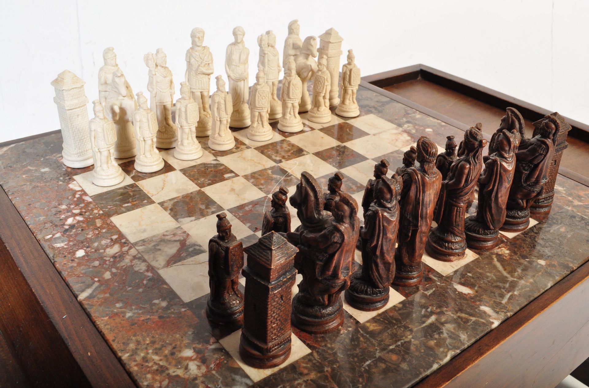 VINTAGE WOOD CUSTOM CHESS BOARD GAME TABLE - Image 5 of 6