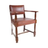 MID CENTURY 1940S OAK & LEATHER CARVER DESK CHAIR