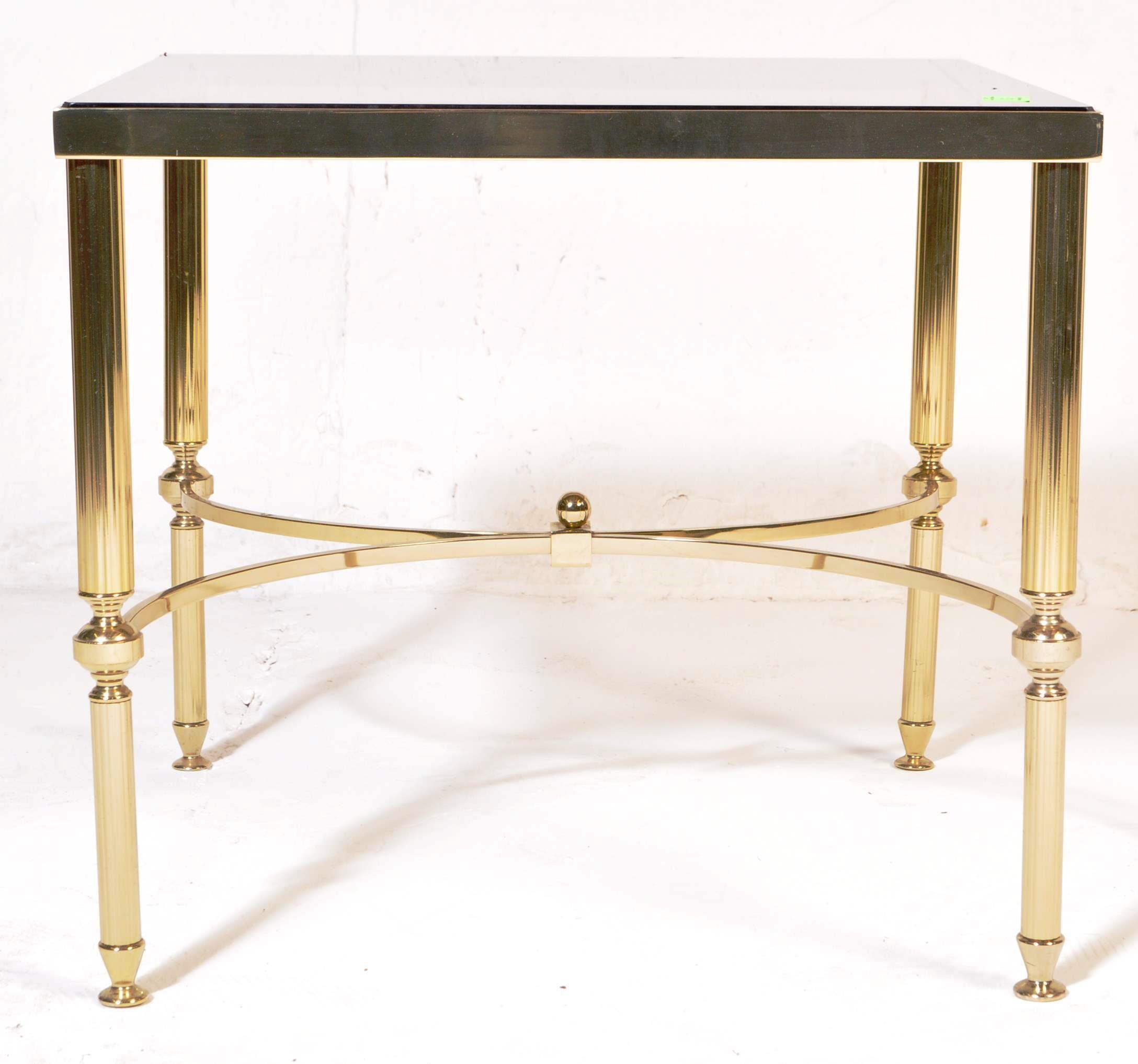 A 20th Century 1980s Hollywood Regency brass framed coffee table / low table of square form having - Image 3 of 5