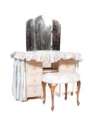 1940S QUEEN ANNE REVIVAL CURTAIN FRONTED DRESSING TABLE
